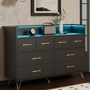 8 Drawer Dresser, Modern Dresser for Bedroom with Led Lights and Charging Station - 1 of 4