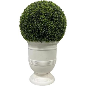 Gulches 24 Inch Ball Topiary Artificial Faux Plant Low Maintenance Indoor Outdoor Decoration with White Pot Home Office Garden Courtyard White - 1 of 4