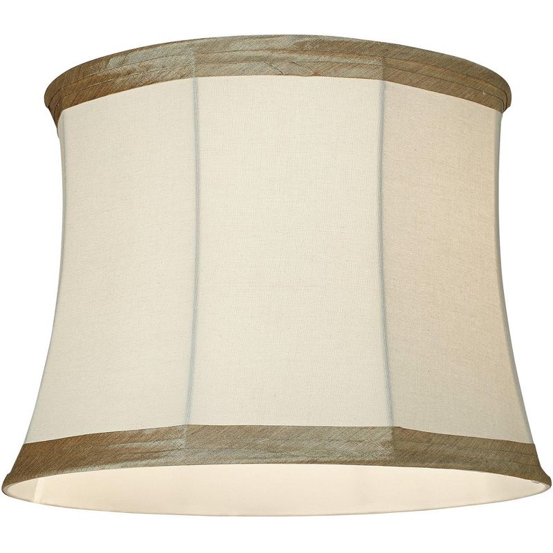 Springcrest Ivory Linen with Taupe Trim Medium Lamp Shade 14" Top x 16" Bottom x 12" High (Spider) Replacement with Harp and Finial, 4 of 8