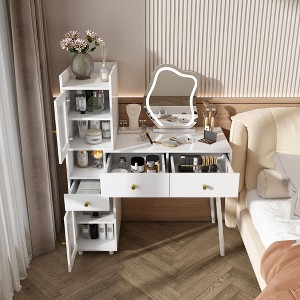 Kumasinova Makeup Vanity Desk with LED Mirror,3-Drawer Vanity Table with Adjustable Lighting,Makeup Desk with Storage for Bedroom&Living Room,White - 1 of 4