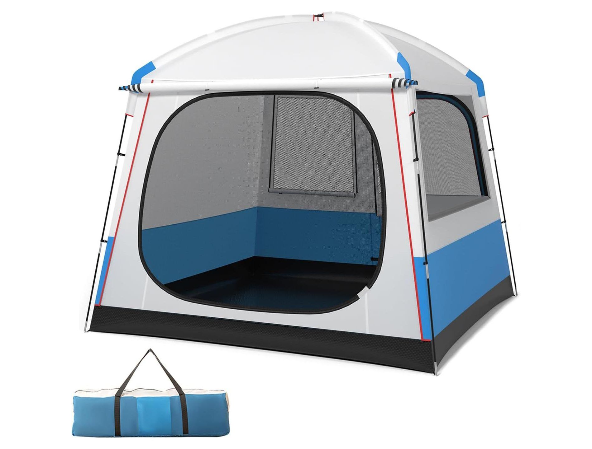 Gymax Spacious Camping Tent for 3-5 People with 8x8 ft Cabin Design Large Double-Layer Mesh Front Door Waterproof PU Coated Canopy