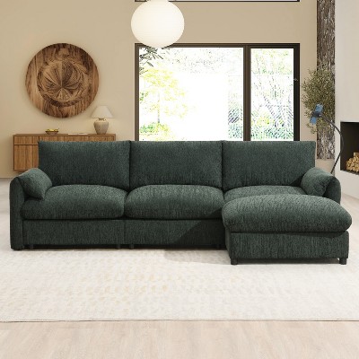 Whisen Chenille Sectional Sofa with Storage Ottoman and Pockets