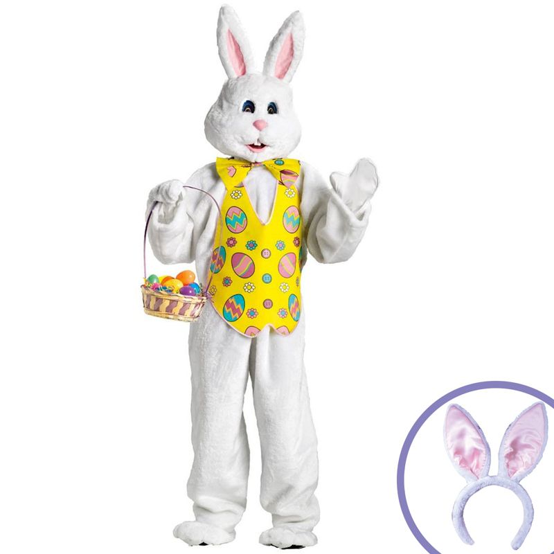 Birthday Express X Large Adult Easter Bunny Mascot and Bunny Headband Costume Kit, 1 of 2