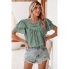 I AM A FASHION JUNKY Laurel Green Spotted Print Pleated Ruffle Sleeve Blouse - 4 of 4
