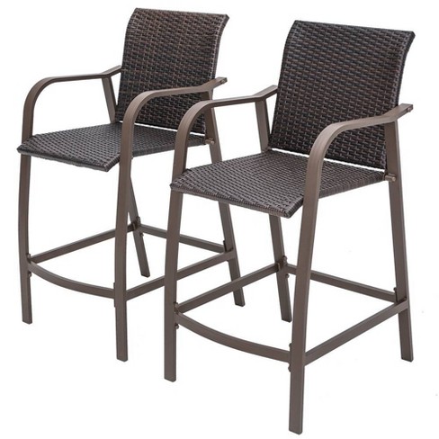 2pc Outdoor Counter Height Wicker Bar, Outdoor Counter Chairs With Arms