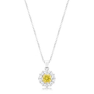 Slickblue Women’s Rhodium Plated Bridal Pendant Necklace, Cubic Zirconia, Classic Style, 17.5" Chain, 4 Color Options - 1 of 3