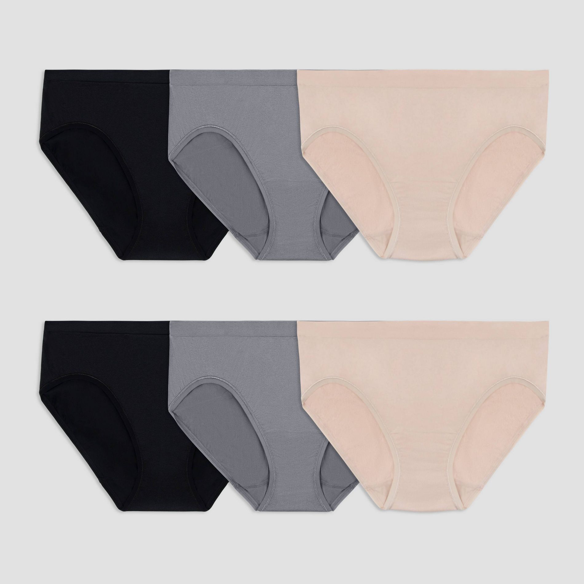 Fruit of the Loom Women's 6pk Seamless Bikini Underwear - 6: Mid Rise, Tagless, 4-Way Stretch, Knit, Machine Washable