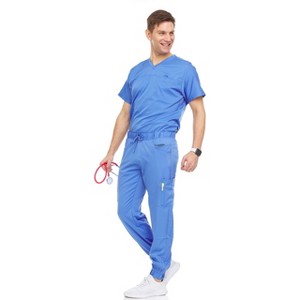 Medichic Men's Workwear Uniforms- Stretch V-Neck Scrubs Set with Seven-Pocket Jogger Pants - 1 of 4