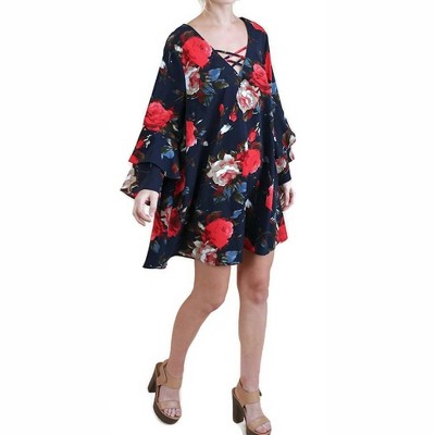 Women's Criss Cross Layered Ruffle Sleeve Floral Dress - umgee