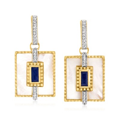 Ross-Simons Mother-Of-Pearl and 1.30 ct. t.w. Sapphire Drop Earrings With .20 ct. t.w. White Topaz in 18kt Gold Over Sterling