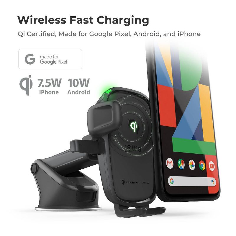 iOttie Easy One Touch Wireless 2 Car &#38; Desk Mount with 10W Qi Wireless Charging Mount - Black, 3 of 11