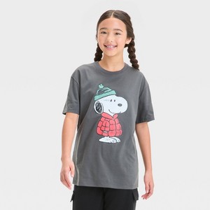 Girls' Holiday Snoopy Oversized Graphic T-Shirt - art class™ Gray - 1 of 4