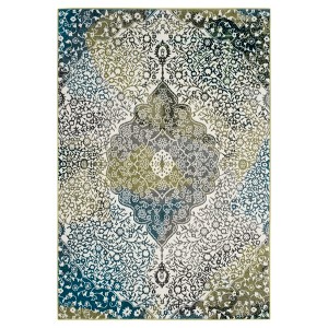 Ivory/Peacock Blue Medallion Loomed Accent Rug 4