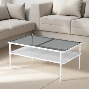 38.58" Glass Rectangle Coffee Table with White Legs - 1 of 4