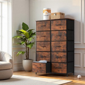 FONTOI Dressers 10 Drawer Fabric Tall Dresser Tower Closet Storage Clothes Chest of Drawers for Bedroom Nursery, Brown, 11.8"*31.4"*45.6" - 1 of 4