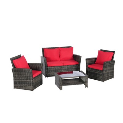 4-Piece Outdoor Rattan Furniture Set: Poolside Chairs + Durable Glass Table for Porch & Garden