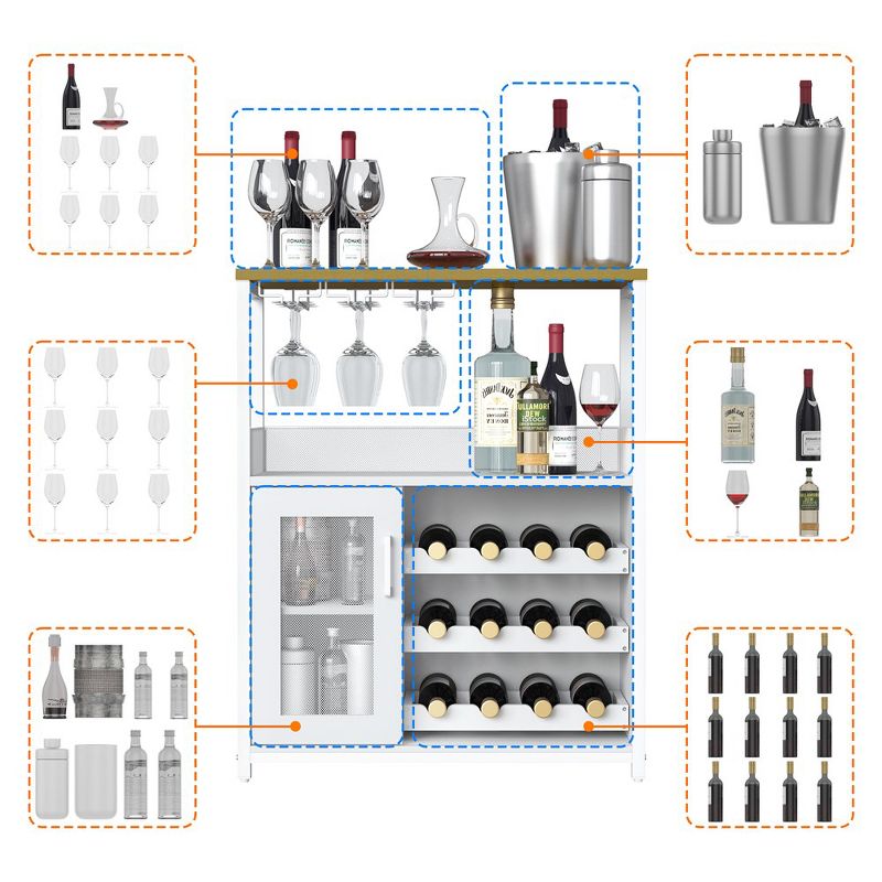 Whizmax Wine Bar Cabinet with Detachable Rack, Glass Holder, Small Sideboard and Buffet Mesh Door, Wine Rack, 5 of 9