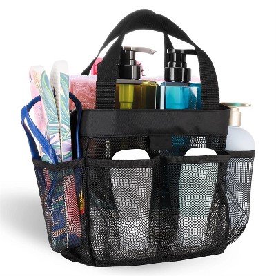 LunaLulinlk Natural Mesh Shower Storage Basket, Portable for Bathroom and Gym, Hanging Storage Basket, Quick Dry Toiletry Bag (8 Pockets | Black)