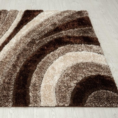 Brown and Beige Geometric Shag Area Rug 5' x 7'