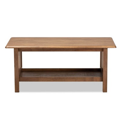 Walnut Brown Rectangular Wood Coffee Table with Lower Shelf
