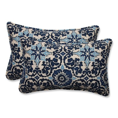 Pillow Perfect 2pc Woodblock Prism Outdoor Lumbar Throw Pillows Blue