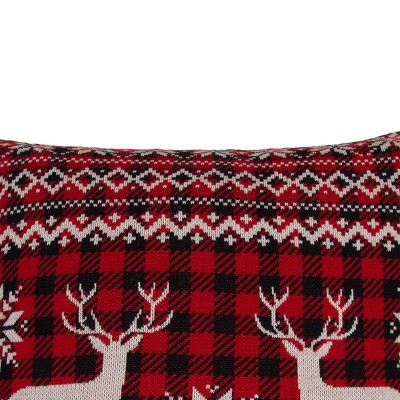 Red and Black Plaid Deer Christmas Throw Pillow