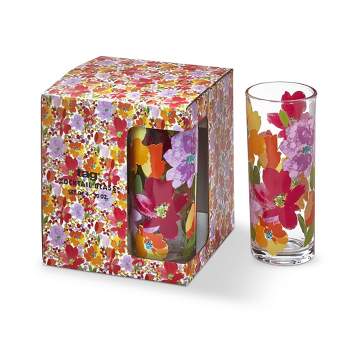 TAG Set of 4 Springtime Bright Floral Clear Glass Drinkware Glassware with Red Purple and Yellow Flowers, 10 oz.