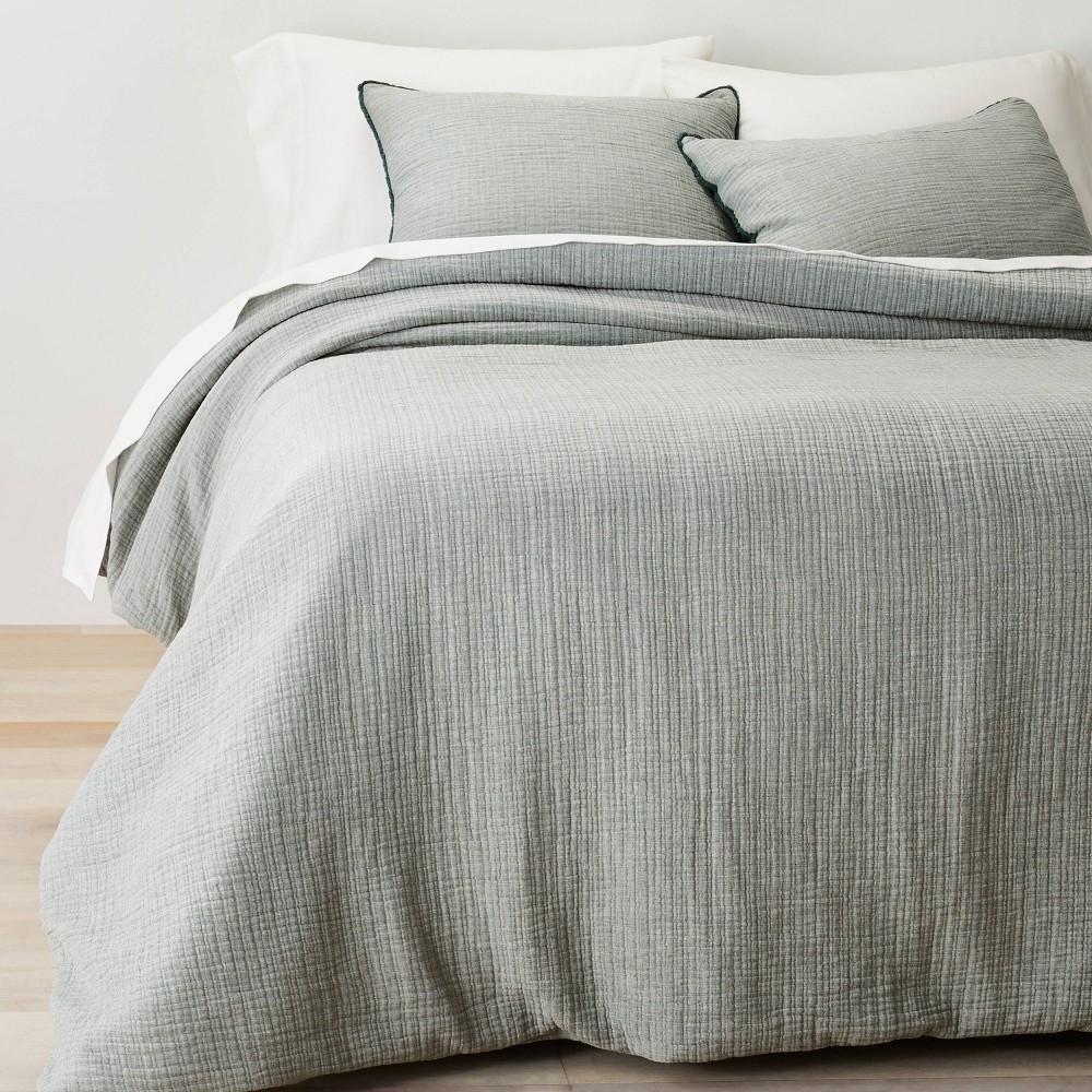 Photos - Duvet King/California King Textured Chambray Cotton Comforter & Sham Set Dark Te