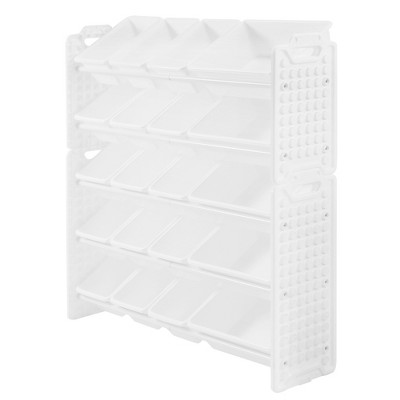 White Plastic 5-Tier Stackable Toy Storage Organizer with 20 Bins