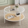 30" Rattan Coffee Table, 2 Tier Wooden Round Center Table with Tempered Glass Top, Farmhouse Cocktail Tea Table for Living Room Bedroom Office - 2 of 4