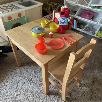 Melissa And Doug Wooden 3-Piece Table and Chair Set, Natural