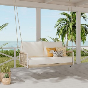 Whisen Woven Rope Outdoor Swing Sofa with Soft Cushions for Patio, Courtyard and Balcony - 1 of 4