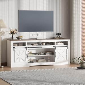 TV Stand Table for 75" Television, Media Console Table with Open Storage, Power Outlets, Barn Doors, Entertainment Center for Home & Office - 1 of 4