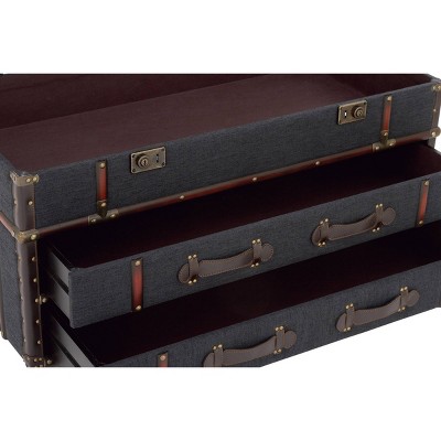 Dark Blue Linen Upholstered Trunk Coffee Table with Storage