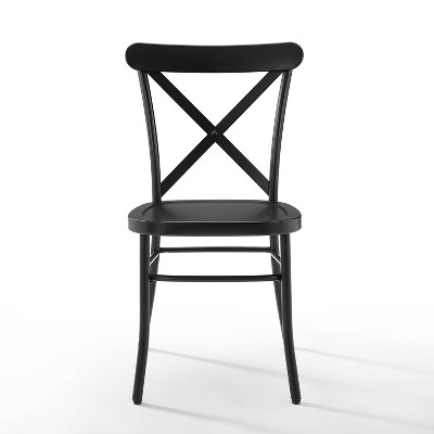 Set of 2 Matte Black Metal Cross Back Industrial Dining Chairs