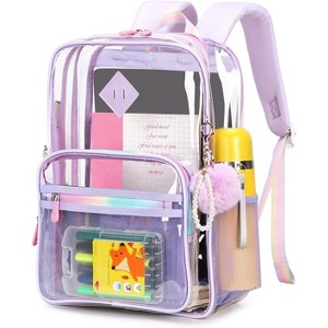 Clear Backpack Heavy Duty Transparent Bookbag for School, Stadium Approved Clear Bag with Wide Shoulder Straps for Sports, Concerts, Events – Purple - 1 of 4