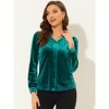 INSPIRE CHIC Women's Velvet V Neck Long Sleeve Solid Button Down Shirt - 2 of 4
