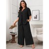 Coolmee Womens Plus Size Two Piece Outfits Casual Tracksuit Short Sleeve Tie Front Top Loose Baggy Wide Leg Long Pants Sets - 2 of 4
