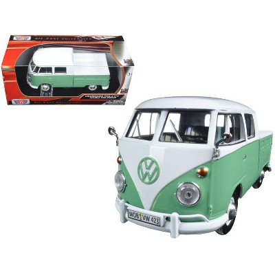 Volkswagen Type 2 (T1) Double Cab Pickup Truck White and Green 1/24 Diecast Model Car by Motormax