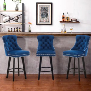 Modern Velvet Swivel Counter Height Bar Stools Set of 3,Upholstered Button Tufted Kitchen Island Footrest Barstools with Rivet Trim-Cuddlewood - 1 of 4