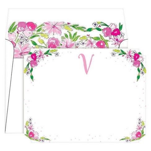 10ct Die-Cut Social Set Floral Crest Monogram - V