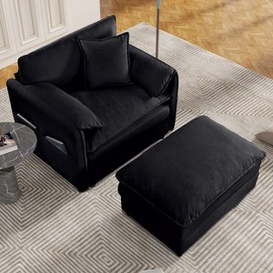 DOMETOUR Oversized 57.48" Recliner Chair with Movable Ottoman - Soft Chenille Upholstered Indoor Lounge Chair for Living Room or Bedroom - 1 of 4