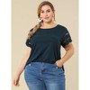 Agnes Orinda Women's Plus Size Round Neck Hollow Lace Panel Short Sleeve Casual Summer Blouses - 4 of 4