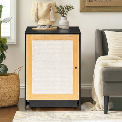 Cat Litter Box For 2 Cats, Hidden Litter Box Furniture With Rattan Doors, Cat Box For Easy Cleaning Access-Cuddlewood