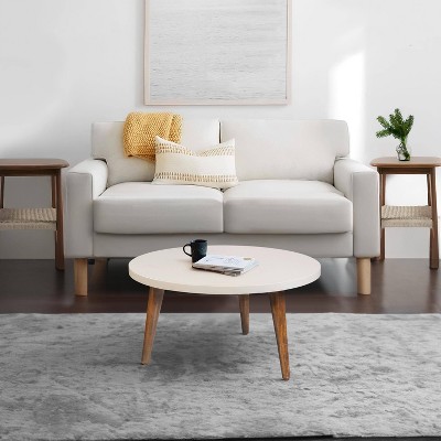 24" Round Off-White Mango Wood Coffee Table with Tapered Legs