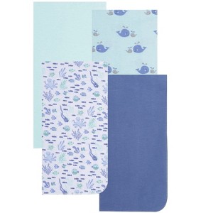 EVERYDAY KIDS 4-Pack Flannel Receiving Blankets – Soft Swaddle Set for Newborns with Ocean Animals, Fish, Octopus, Whales, Turtles, Coral Prints - 1 of 4