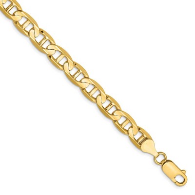 Black Bow Jewelry Men's 7mm, 14k Yellow Gold, Concave Anchor Chain Bracelet