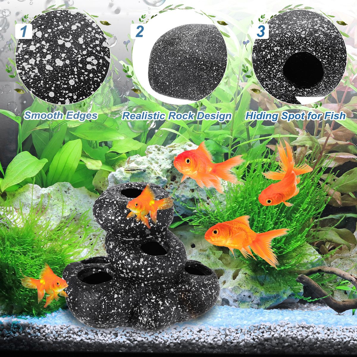 Unique Bargains Resin Small Fish Hide Aquarium Decorations Rocks 5.9x4.4x4.6 Inch Grey 2 Pcs - thumbnail 3