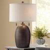 Franklin Iron Works Byron Rustic Table Lamp 27 1/2" Tall Hammered Textured Bronze White Drum Shade for Bedroom Living Room Bedside Nightstand Office - 2 of 4