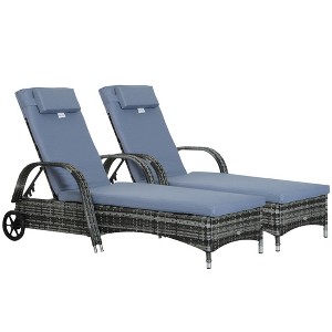 Outsunny Patio Wicker Chaise Lounge, PE Rattan Outdoor Lounge Chair with Cushion, Height Adjustable Backrest & Wheels - 1 of 4